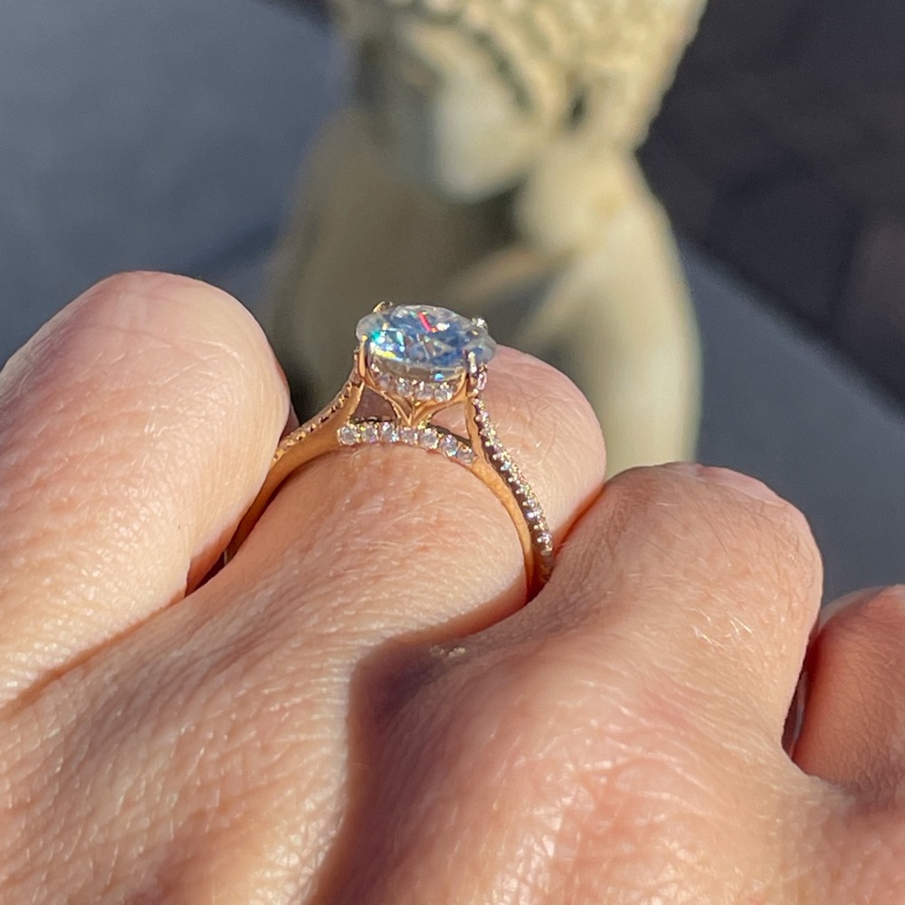 14k Gold 3ct Hidden Halo w/ Double Pave D, VVS1 Moissanite - Picture 12 of 17